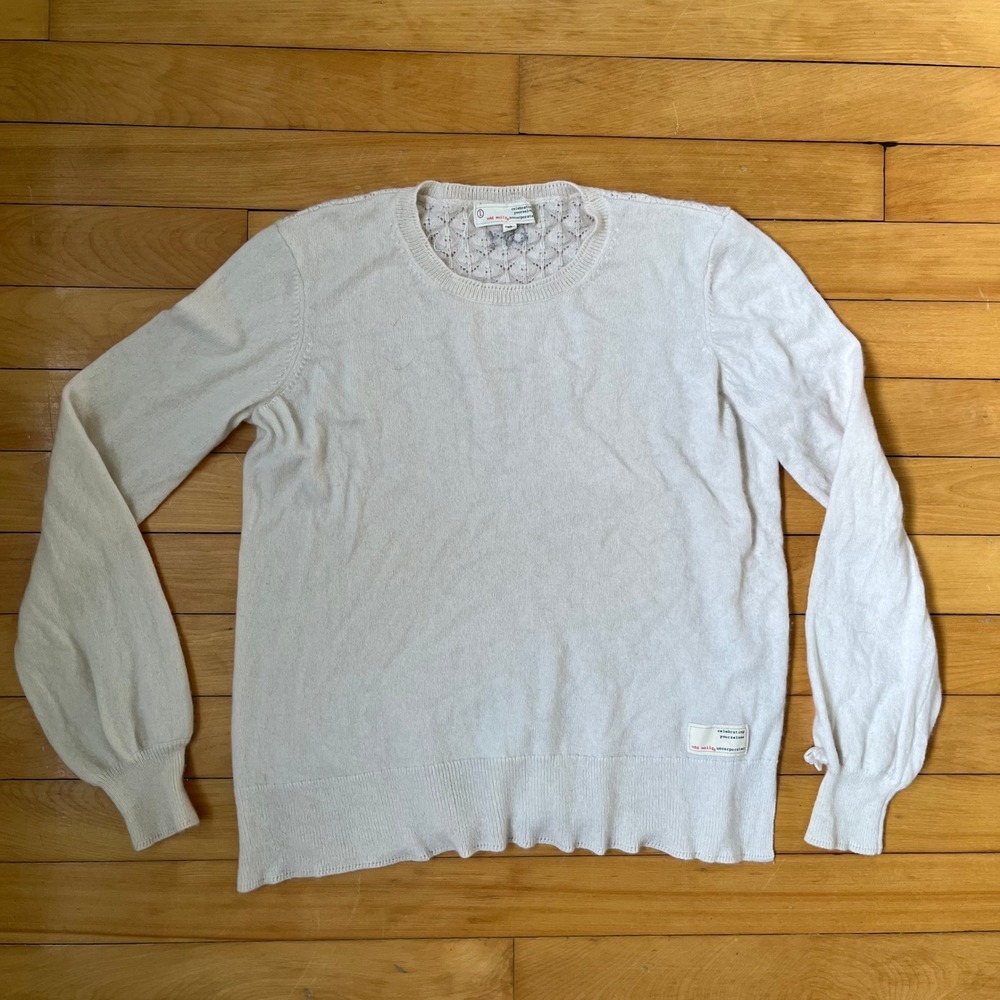 Odd Molly Off White 100% Cashmere Pointelle Back Sweater Bow Cuffs Size 1 S